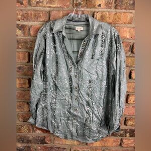 Anthropologie Blouse PILCRO Metallic Foil Buttondown Shirt